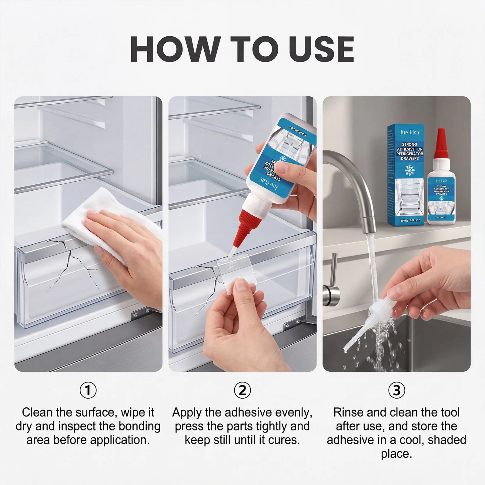 Fridge Drawer Repair Adhesive No Nail Strong Bond Instant Fix Freezer Interior Parts Glue Transparent Waterproof Household