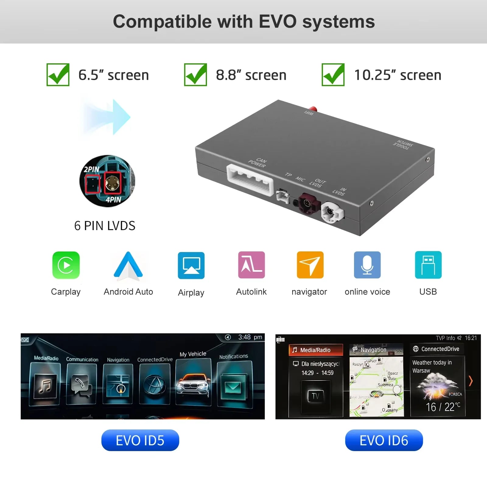 Wireless CarPlay Android Auto for BMW X6 E71 X5 E70 F15 EVO BNT CIC System with AirPlay Functions Support Reversing camera