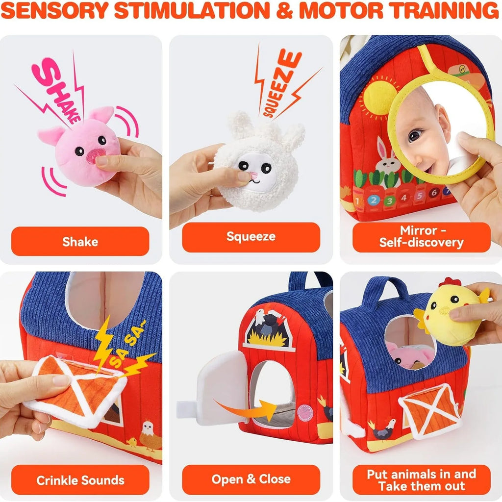 Portable Soft Plush Barn Farm Animals Baby Toys with Sound Montessori Toys Early Education Sensory Toy Boy Girl Birthday Gifts