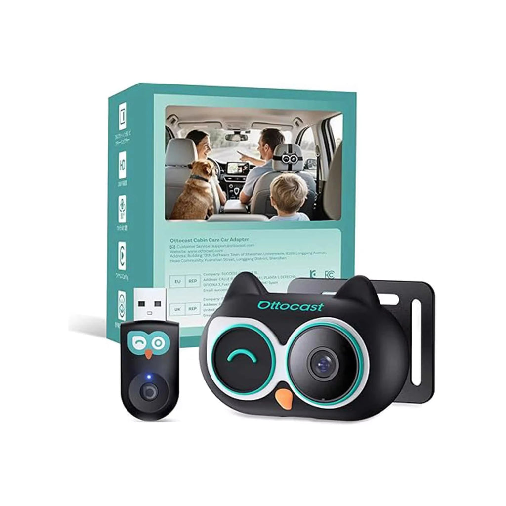 OTTOCAST Cabin Care Wired to Wireless Carplay Adapter Baby Car Camera HD 1080P 150° Wide Angle Night Vision Back‑Seat Monitor