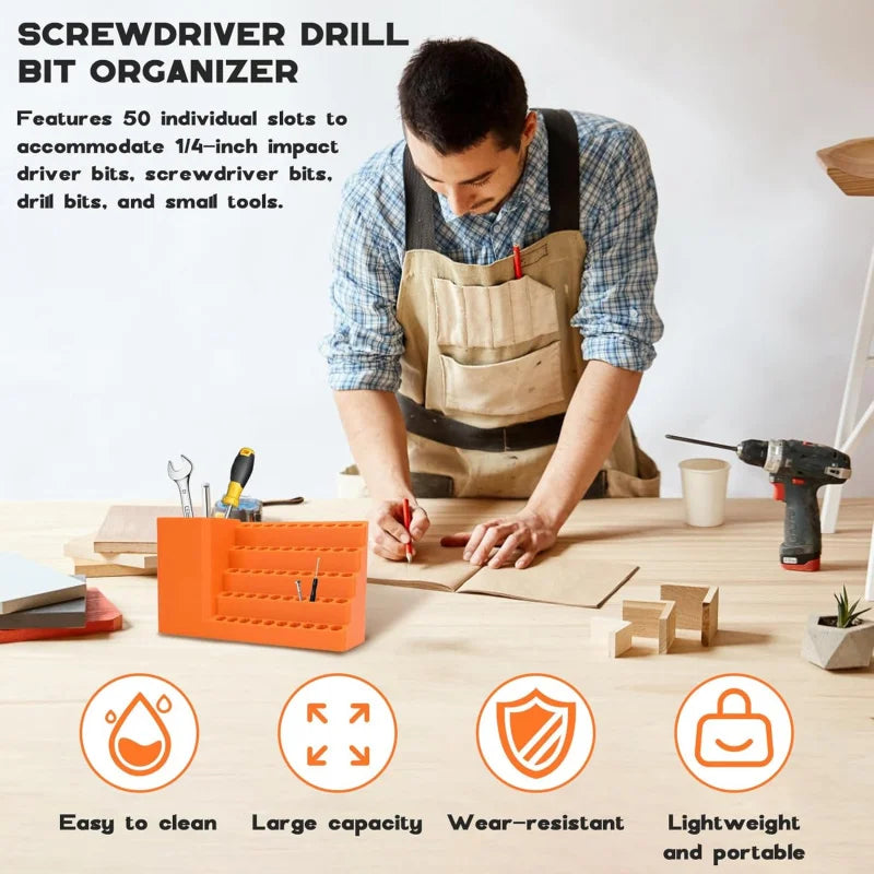 50-Hole Hex Screwdriver Bit Storage Box 1/4 Inch Impact Driver Bit Holder Organizer Durable Tool Box For DIY & Workshop