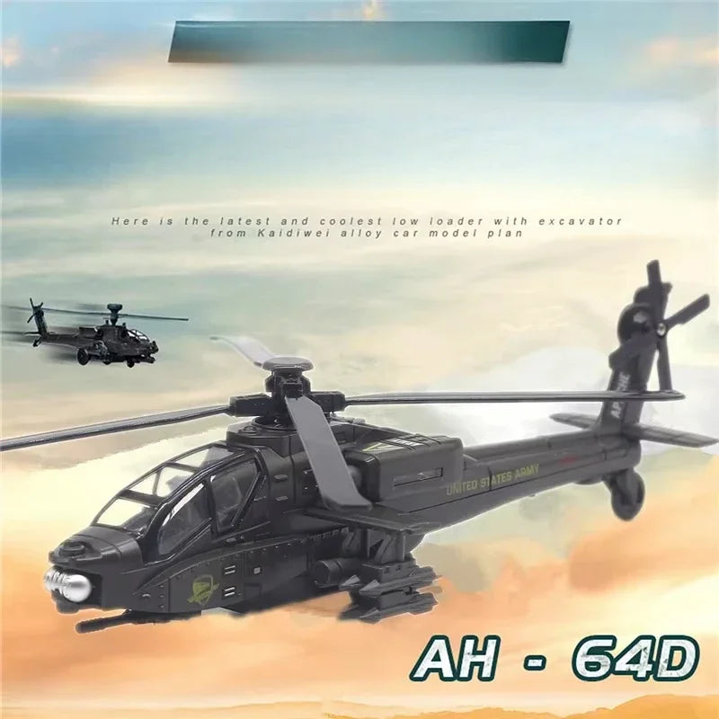 AH-64D Apache Armed Helicopter Alloy Diecast Airplane Model Toy Simulation Sound Light Airplane Advanced Model Collectibles