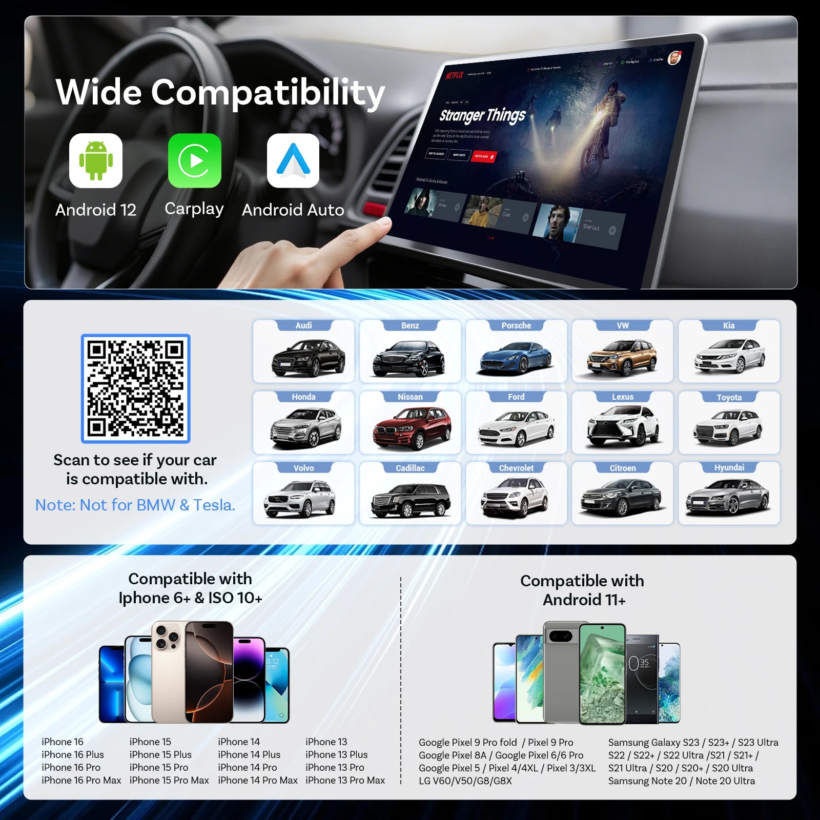 OTTOCAST Play2Video Ultra Video Box 3 in 1 Wireless CarPlay Android Auto Adapter Built-in Youtube Netflix IPTV for 98% of Cars