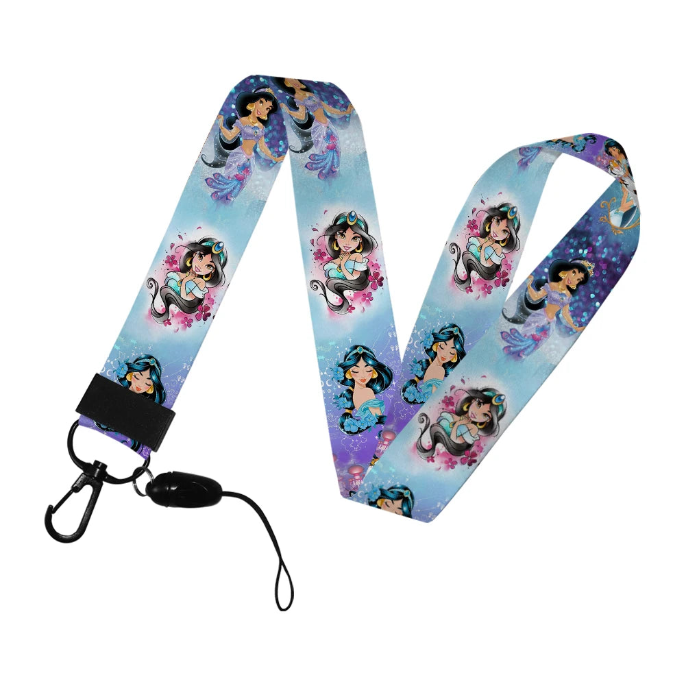 Disney Jasmine Princess Irregular Head Shape Badge Holder Lanyard Keys Chain ID Credit Card Cover Bus Card Holder Glitter Charms