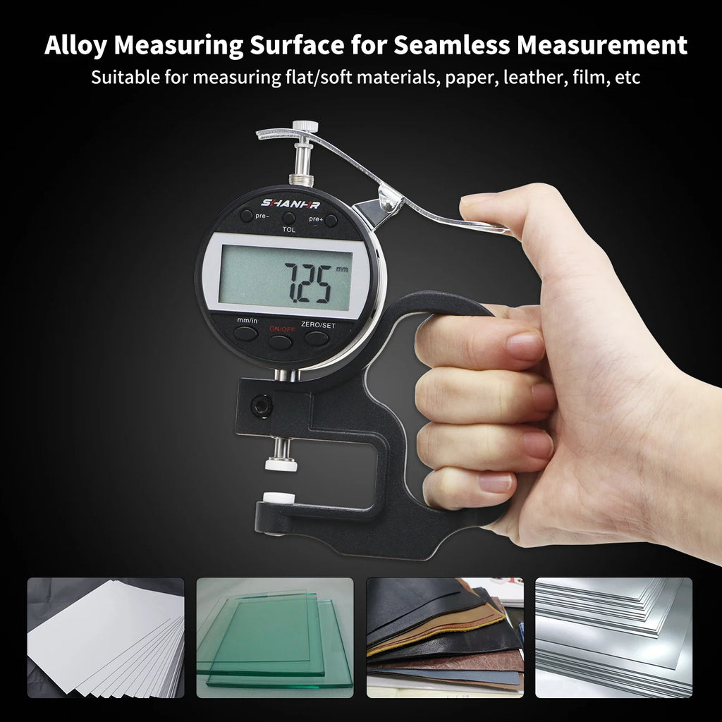 SHANHR Digital Thickness Gauge 0-10/0-25 mm, 0.01 mm Precision Measuring Tool for Leather and Glass