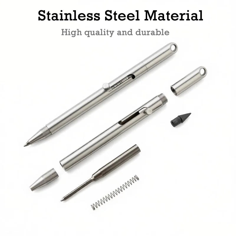 Portable 2-In-1 Stainless Steel Pen Pencil Self Defense Tactical Pen Mini Keychain Writing Pen Outdoor Survival EDC Tool Gift
