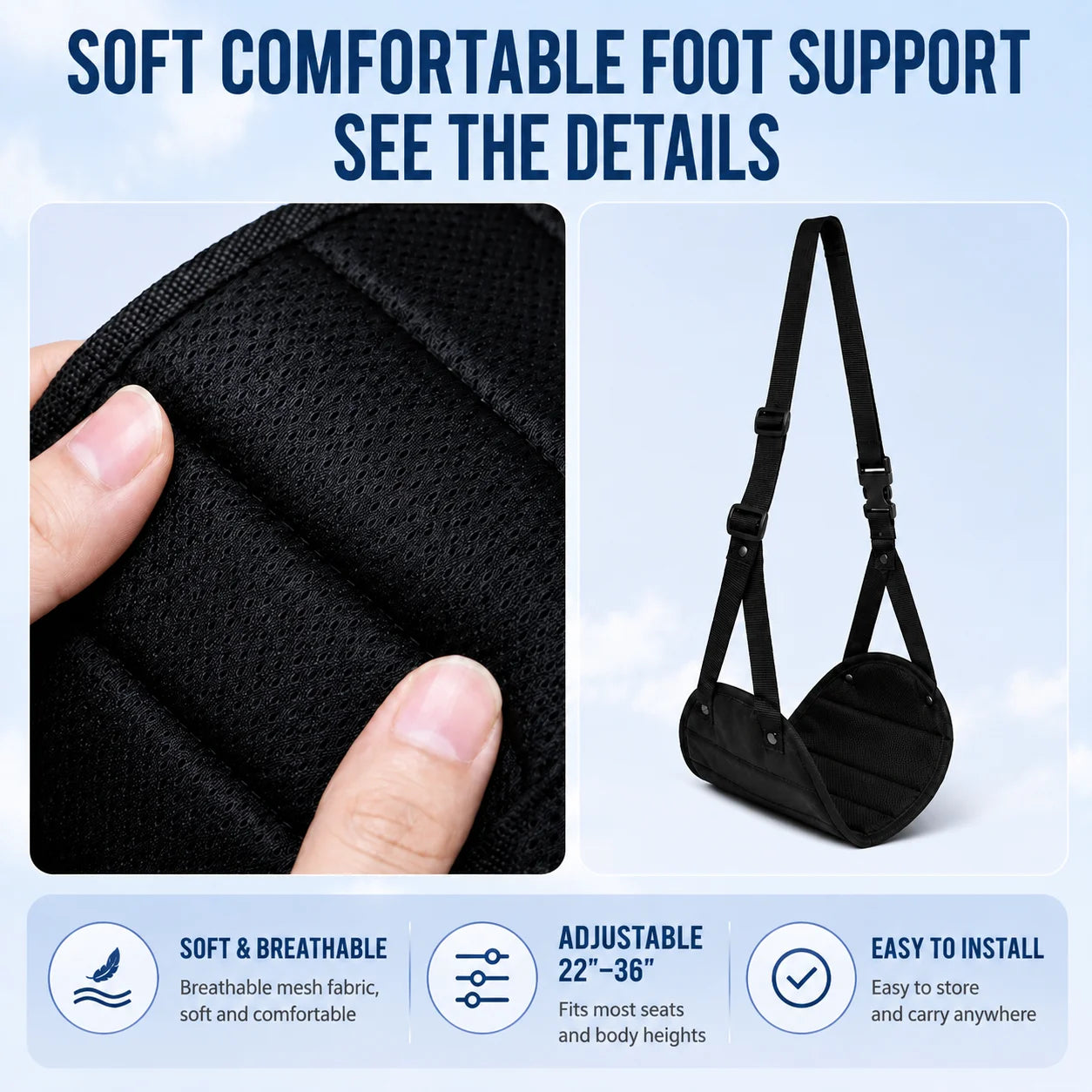 Travel Portable Rest Hanging Footstool Multifunctional Portable Hammock Footrest for Home Office Outdoor Airpalne Train Travel