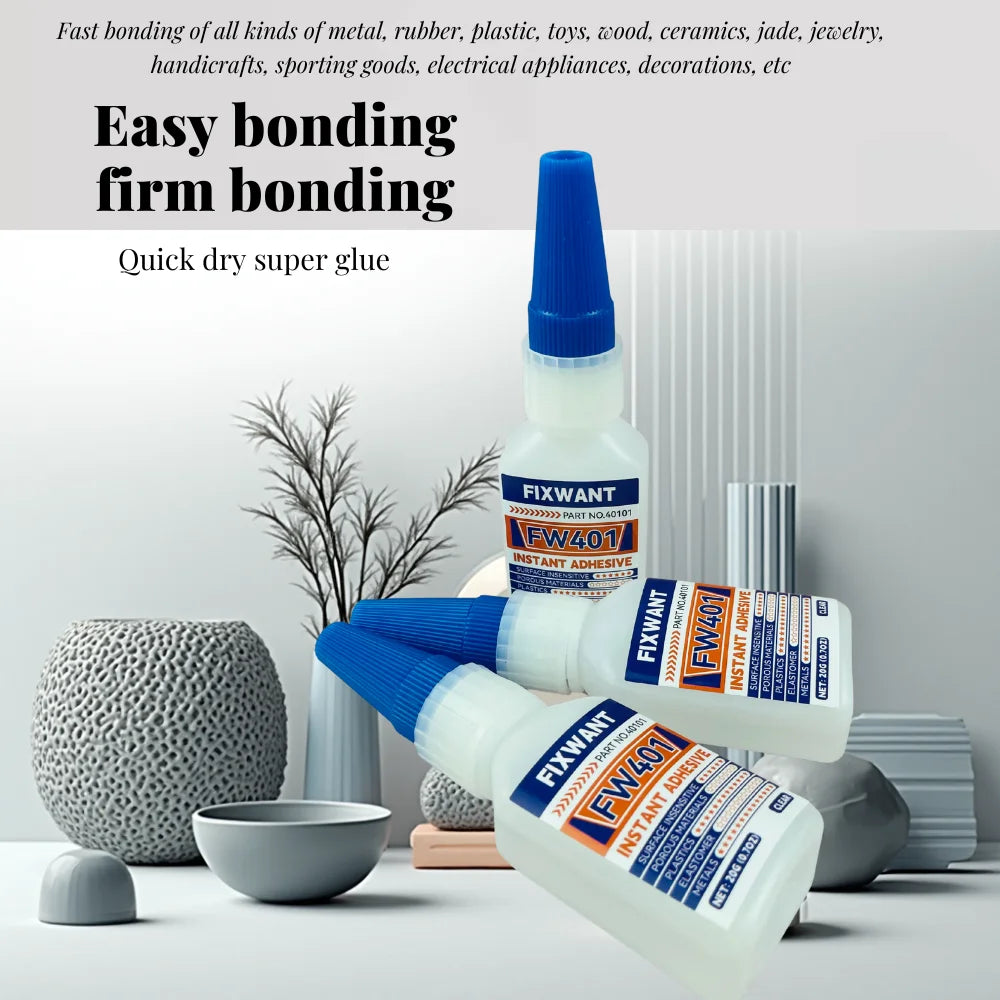 20g FW401/406/495/480 Super Glue Instant Quick-Drying Cyanoacrylate Adhesive Leather Rubber Wood Metal Strong Bond Liquid Glue