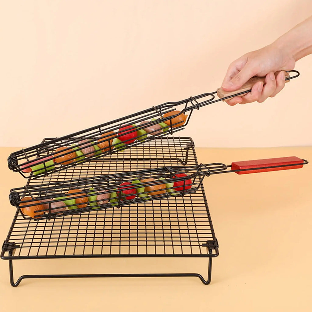 Practical Barbecue Grill Non-Stick Grill Basket with Handle BBQ Roast Rack for Home Outdoor Picnic Camping Accessories