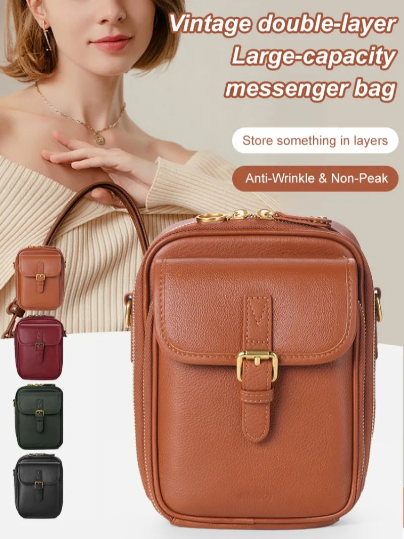 Women's Fashionable Retro Crossbody Bag Large Capacity Shoulder Bag Multi Functional Mobile Zero Wallet