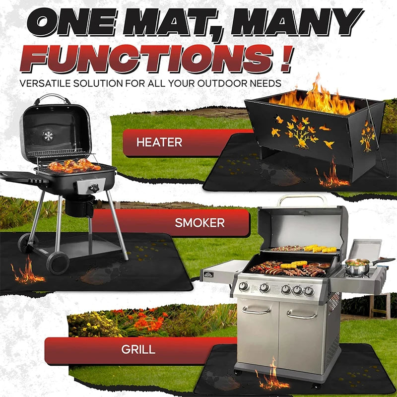 LMETJMA Under Grill Mats Double-Sided Fireproof Outdoor Grill Protective Mat Oilproof Waterproof BBQ Fire Pit Fireplace Mat