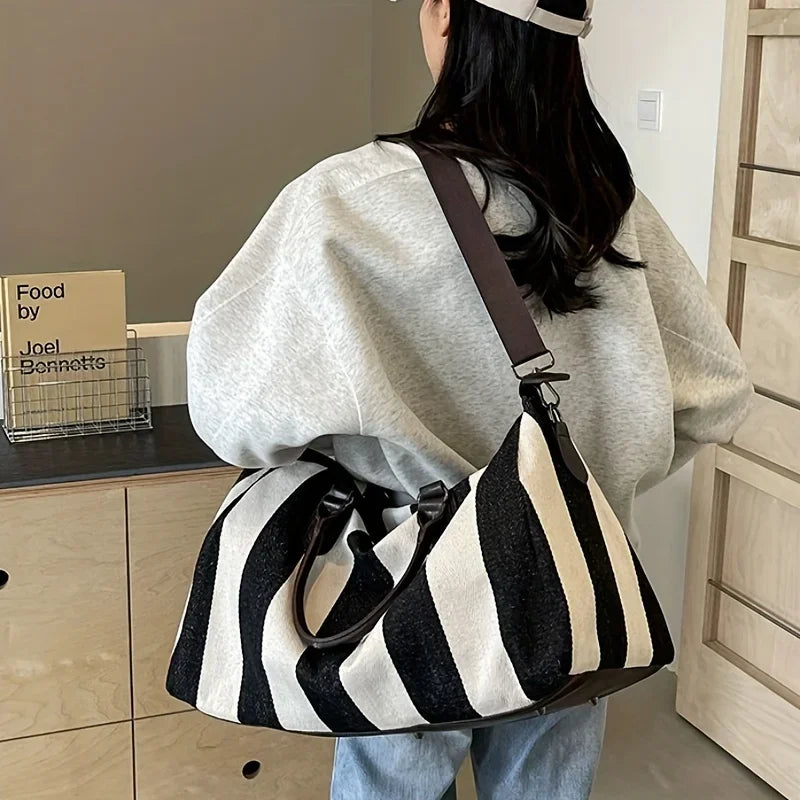 1pcs Niche Striped Canvas Bag Fashion Design Daily Portable Women Handbag