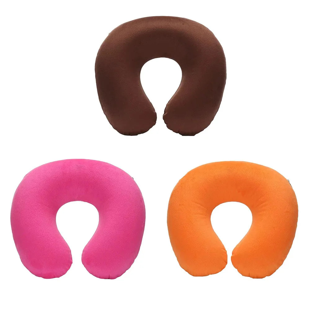 1/3/4Pcs Travel Pillow Car Air Flight Office Inflatable Neck Pillow Short Plush Cover PVC Support Headrest Soft Nursing Cushion