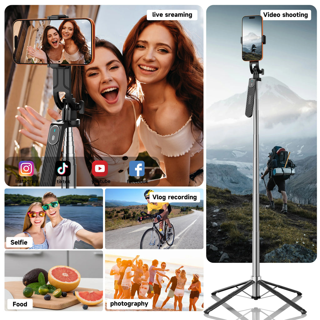 NeePho NP-180PLUS Bluetooth Remote Selfie Stick Quad Stand, Phone & Action Camera Holder for Live Streaming, Travel and Vlogging
