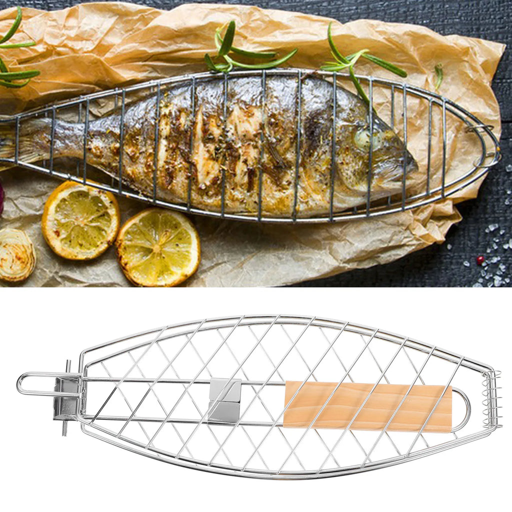 Fish Grill Basket Folding Portable Stainless Steel Barbecue Bbq Grill Basket Barbecue Net Clip With Folding Handle Camping Tool