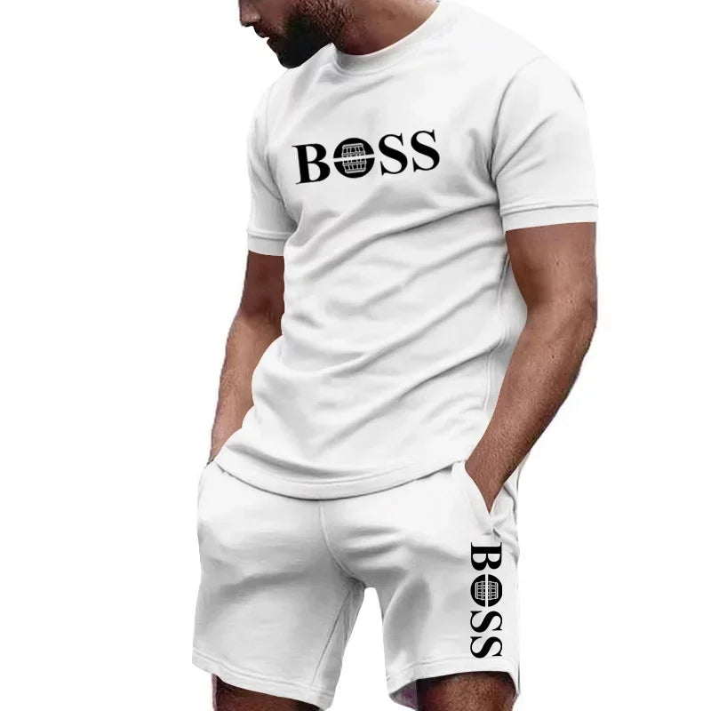 Latest hot selling Men's two-piece sportswear short sleeved T-shirt and pants set running and fitness sportswear summer discount