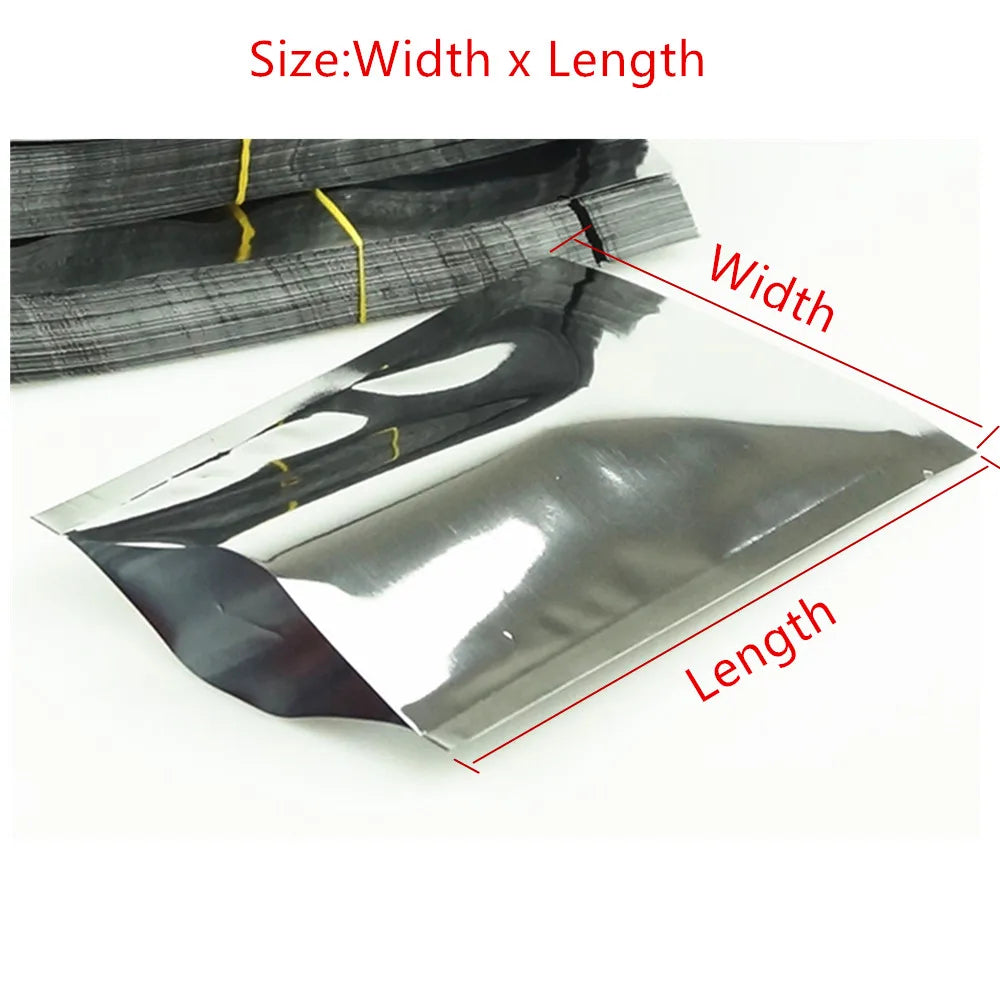 100pcs Silvery Aluminum Foil Bags / Heat Sealing Food Grade Aluminized Plastic Flat Pouch Spice Package Facial Mask Packing-bag
