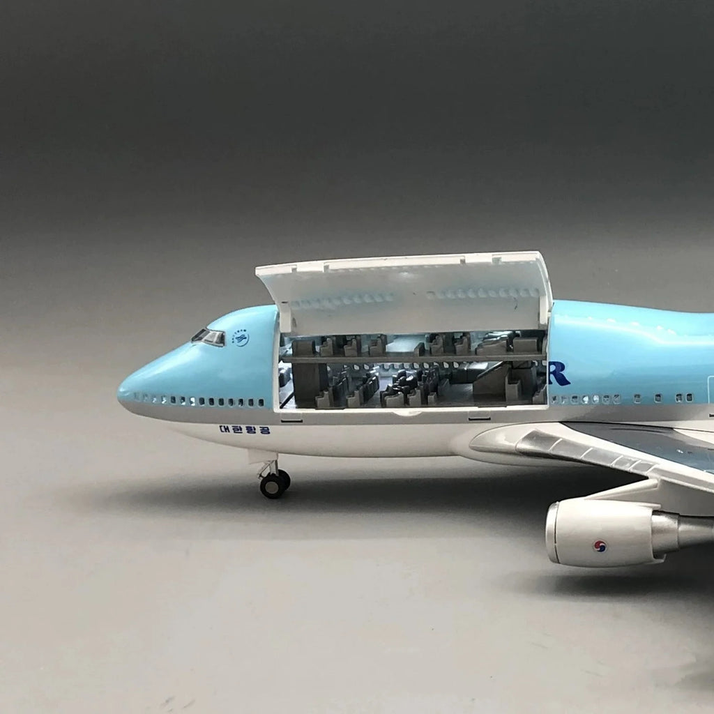 47cm Resin Plane Model B747 Korean Air Diecast 1/150 Scale Airplanes LED Lights Cabin Door Can Open Adults Toy Static Collection