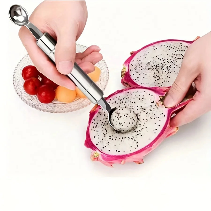 Double Headed Stainless Steel Fruits Spoon Digging Ball Carving Fruits Dual Purpose Spoon Apply to Kitchen Fresh Fruit JXB