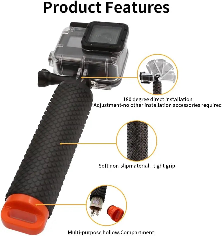 Waterproof Handheld Underwater Sport Selfie Stick Monopod Pole Floating Hand Grip Diving Handle Tripod Mount for HD Geekpro