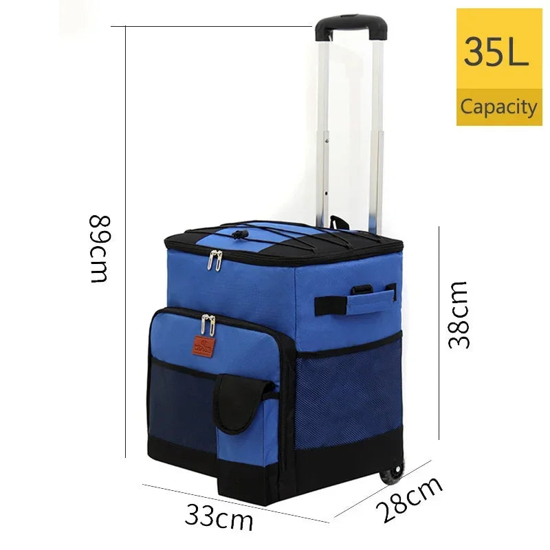 Cooler with Wheels and Handle Removable Wheels Insulated Portable Rolling Cooler Bag for Camping Hiking BBQ Summer Beach Travel