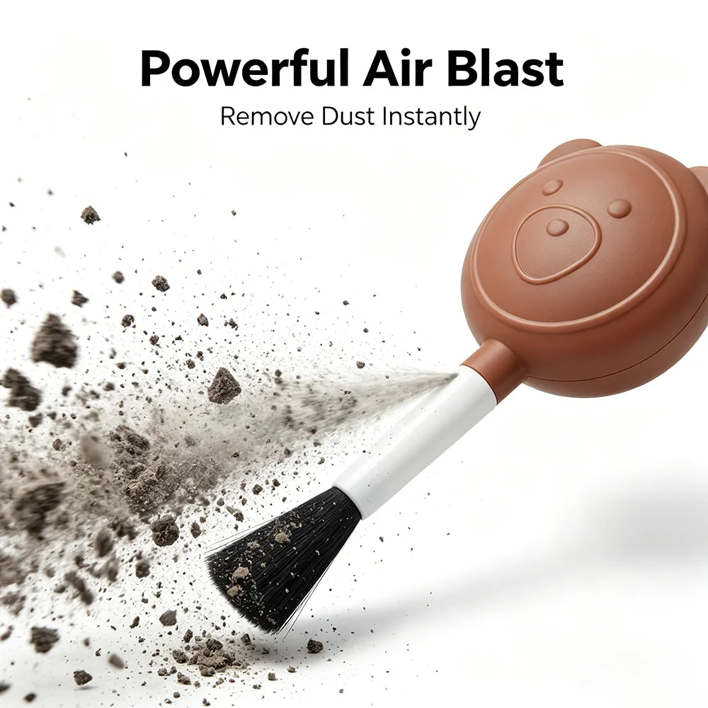 2-in-1 Air Blower Cleaning Tool with Brush for Car Interior, Camera Lens, Keyboard & Phone Screen Dust Removal Kit Portable Kit