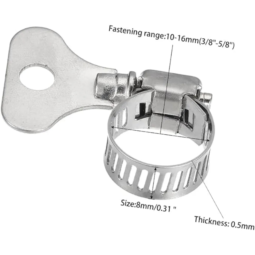 10pcs 304 Stainless Steel Hose Clamp Adjustable Finger Key Clamp Perfect for 6-44mm Pipes Automotive, and Mechanical Application
