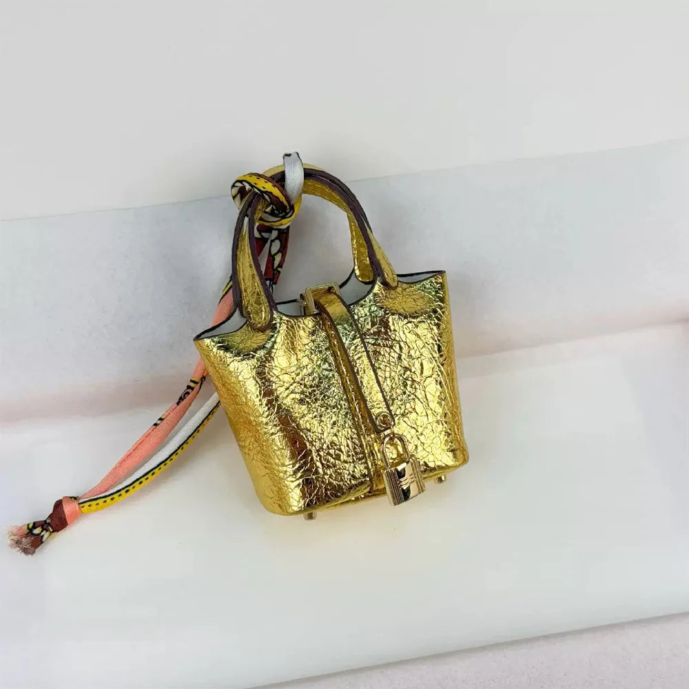 Cute bucket Bag Mini Basket Tote Pouch Pendant Lightweight Leather Car Keychain Bluetooth Earphone Case Small Storage Handbag