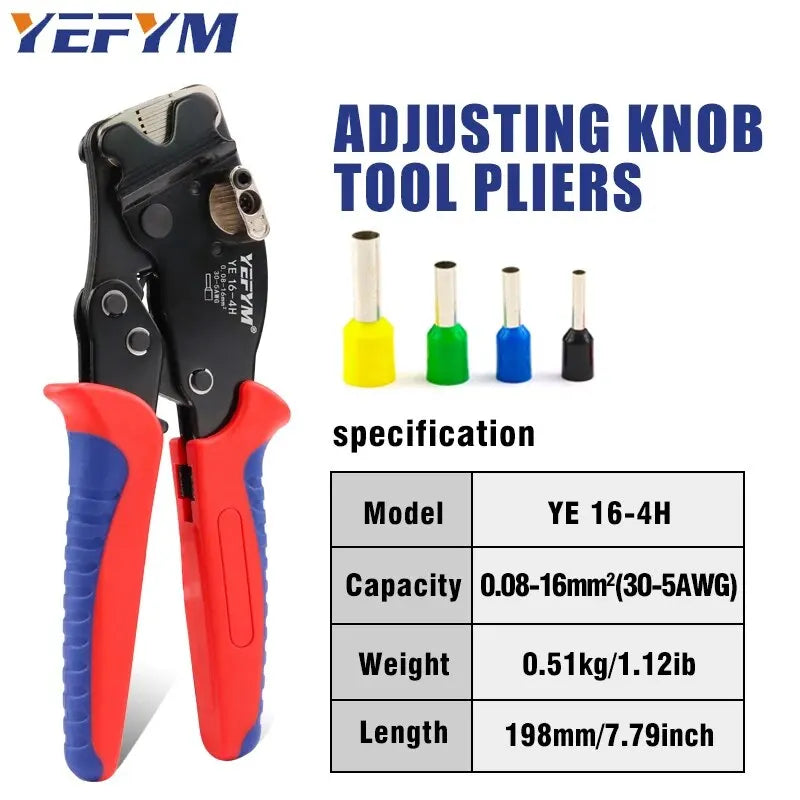 Ferrule Crimping Tool YE 16-4H Tubular Terminals 0.08-16mm²/30-5AWG Mini Pliers Adjust Knob To Control Electrical Clamps YEFYM
