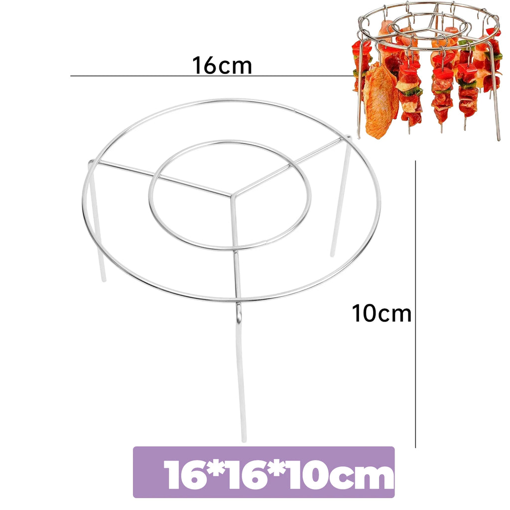Stainless Steel Skewers Stand Air Fryer Barbecue Stick Kitchen BBQ Skewer Grill with Needle Multifunction Oven Dehydration Rack