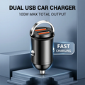 100W Dual Port Mini Car Charger Fast Charge Flush Fit USB C Auto Adapter Pull Ring Design For iPhone iPad Samsung Pixel