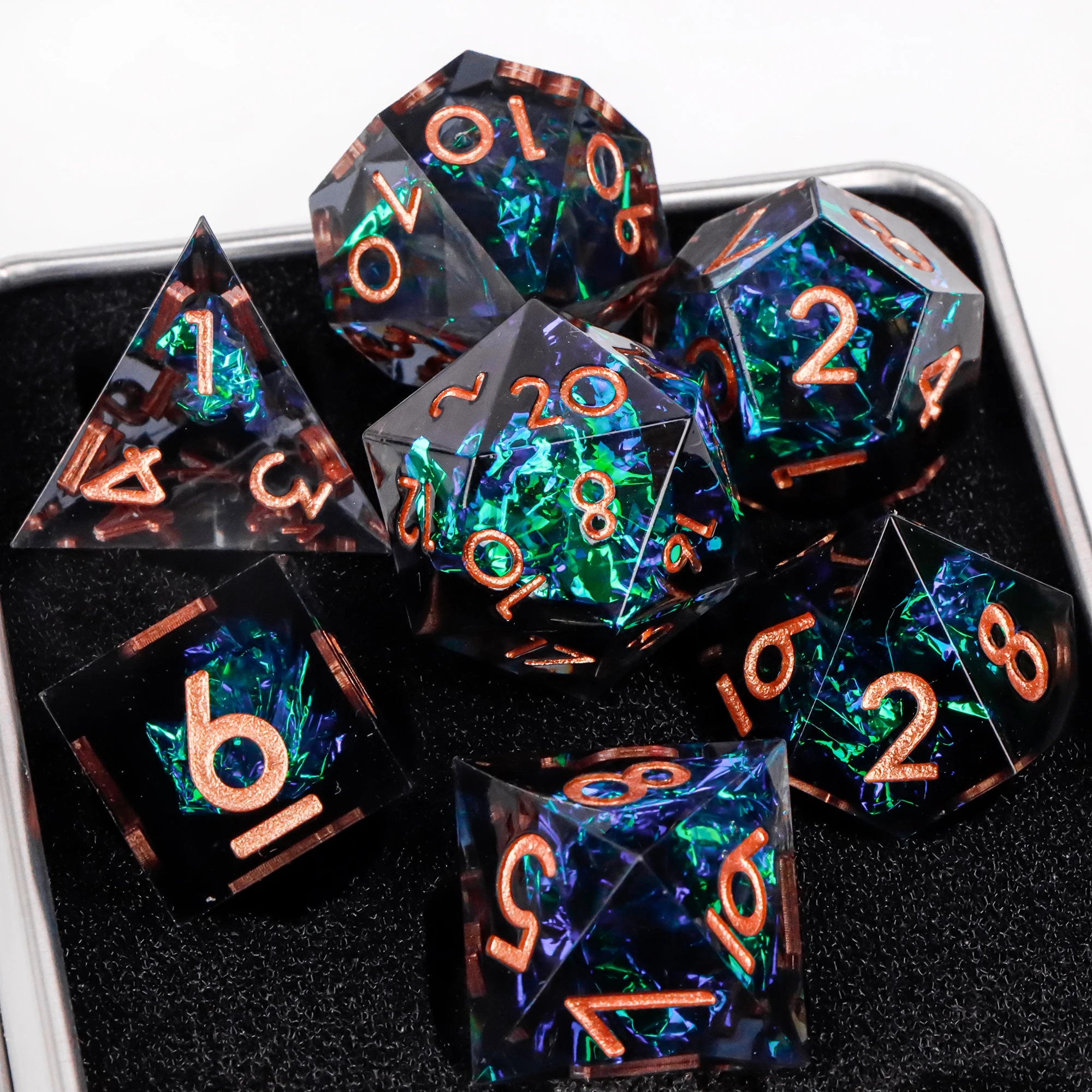 Blue Resin D&D Dice Set 7pcs Polyhedral Dice for Dungeons and Dragons, RPG Dice Role Playing Games D4, D6, D8, D10, D12, D20