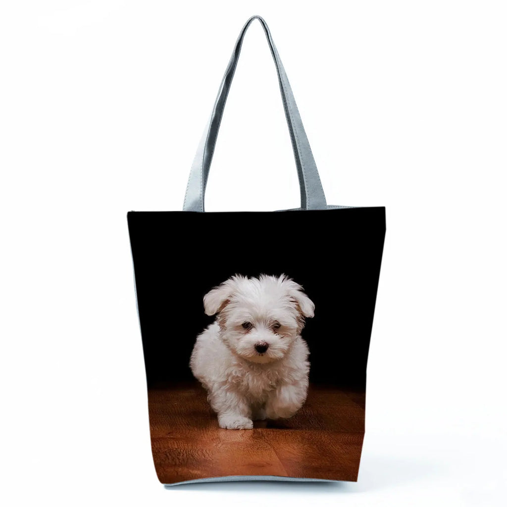 Cute Maltese Dogs Print Handbags Casual Women Shopping Bag Large Capacity Foldable Shoulder Bags Eco Reusable Travel Beach Totes