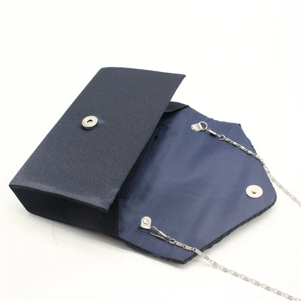 Women'S Fashion Elegant Clutches Trend Satin Rhinestone Shoulder Bag With Thin Chain Party Banquet Dress Matching Evening Bags