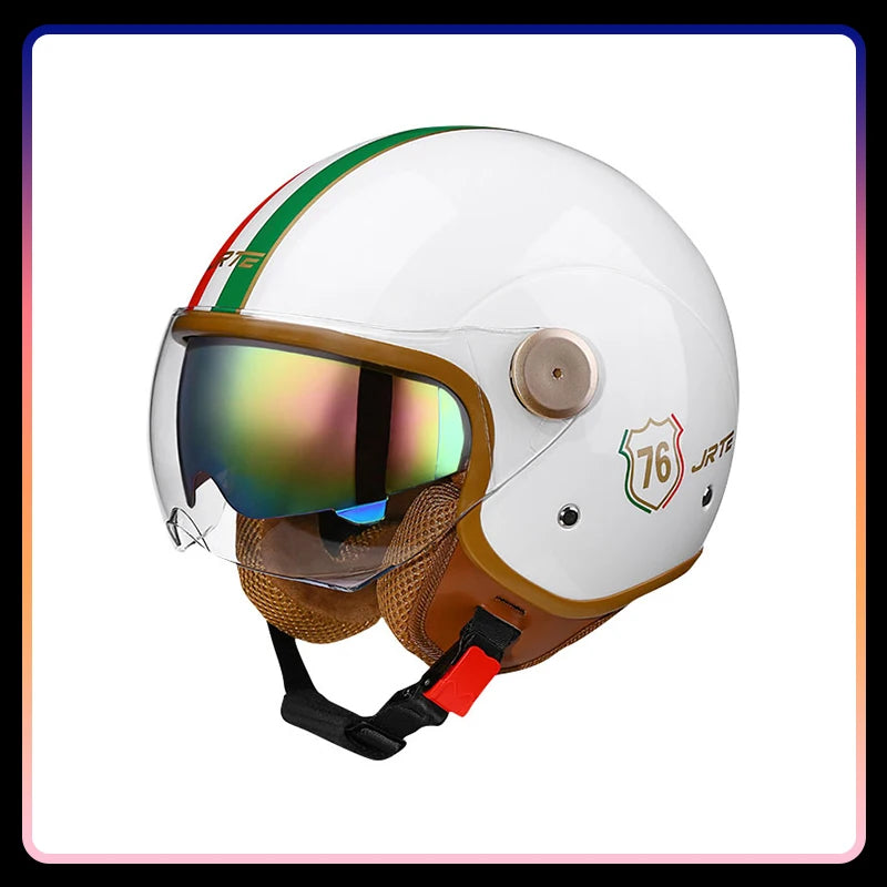 Men's Open Face Motorcycle Helmets Daul Lens Women Vintage Retro 3/4 Open Half Helmet Moto Equipment Double Visor Jet Helm DOT