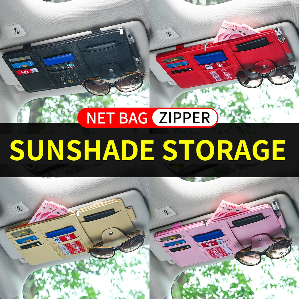 JFBONIN Car Sun Visor Organizer Storage Box with Sunglasses Clip Business Card Holder Bill Pen Holder - Vehicle Interior Accesso
