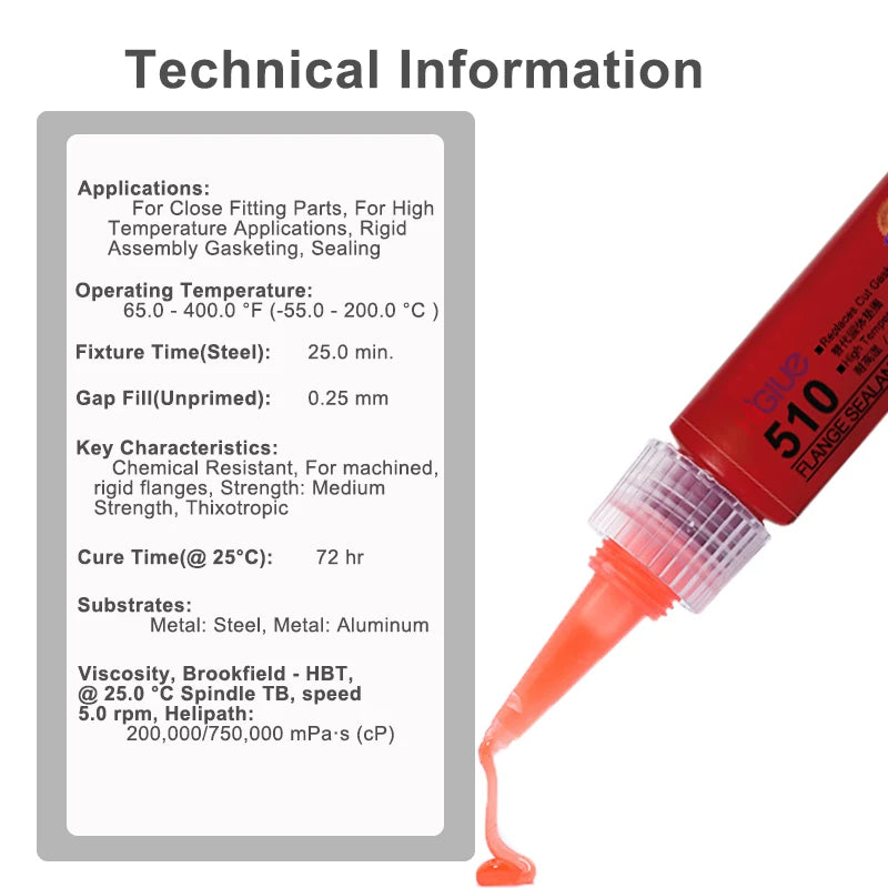 510 Flange Flat Sealant Adhesive High Temperature Gasket Sealing Glue Anaerobic Metal Screw Locking Rigid Layer Sealant Tube