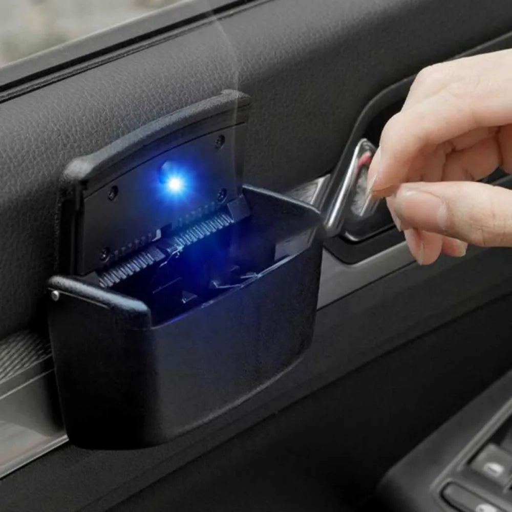 Mini Car Trash Bin With Led Lights Auto Cigarette Smokeless Portable Ash Tray With Cover Creative Multi-function Car Storage