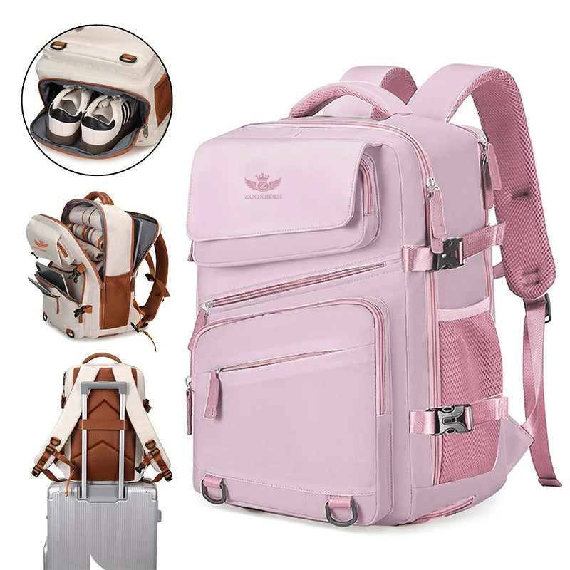 ZUOKEDISI Airlines Approved 15.6-inch Laptop Travel Backpack with Shoe Box and Luggage Strap, Hiking Backpack