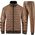 New Spring Autumn Plaid Printed Mens Zipper Jacket Sports Wear Sweatshirt Casual Outdoor Sports Checks Tracksuit Coat+Pant Set