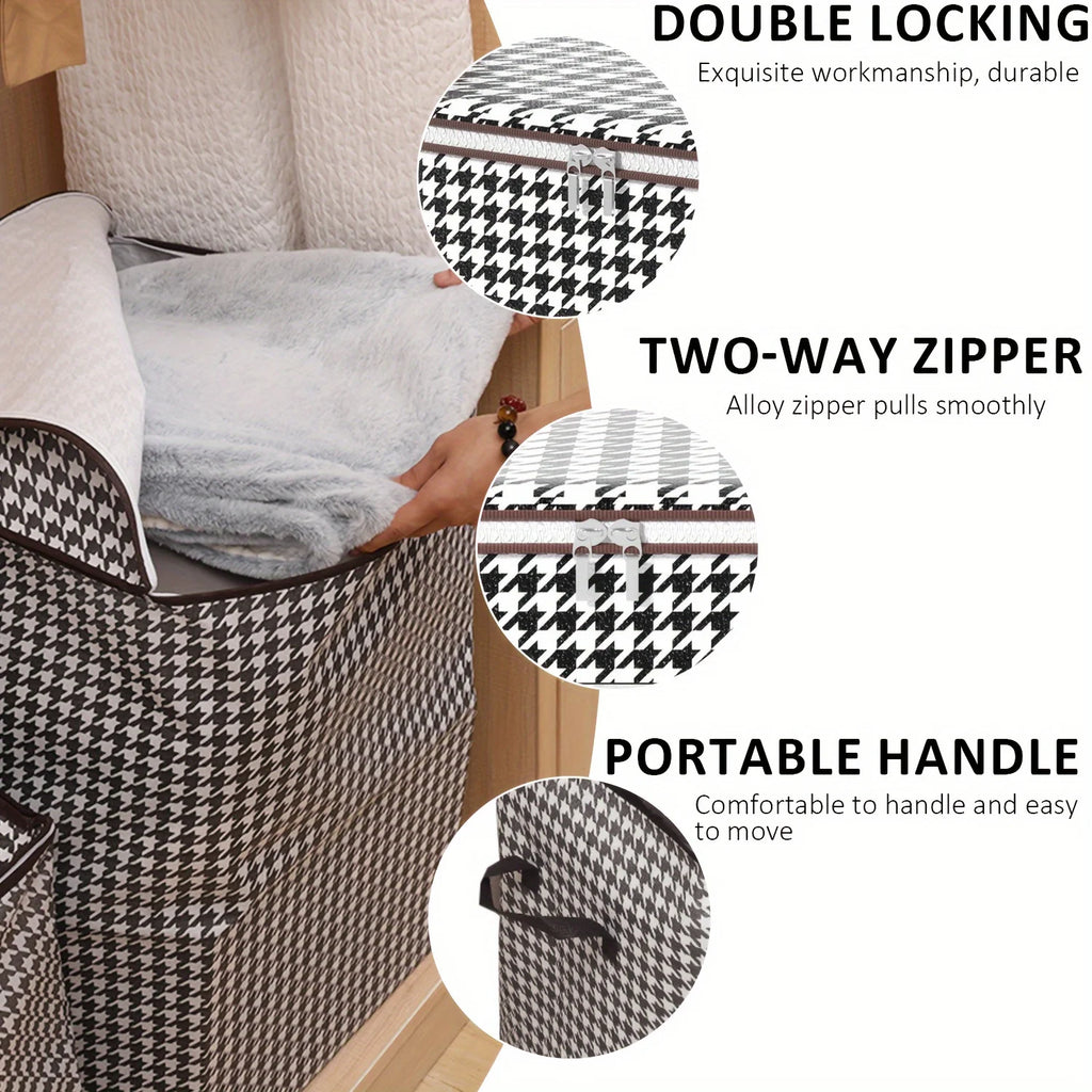Houndstooth Storage Bag Large Capacity Folding Clothes Portable Wardrobe Sorting Clothes Storage Box With Handle For Bedding
