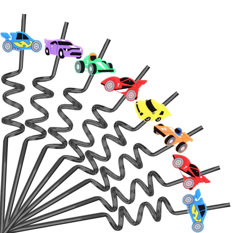 8pcs car shaped straws, reusable drinking milk, birthday theme party straws wedding cocktail bar party straws