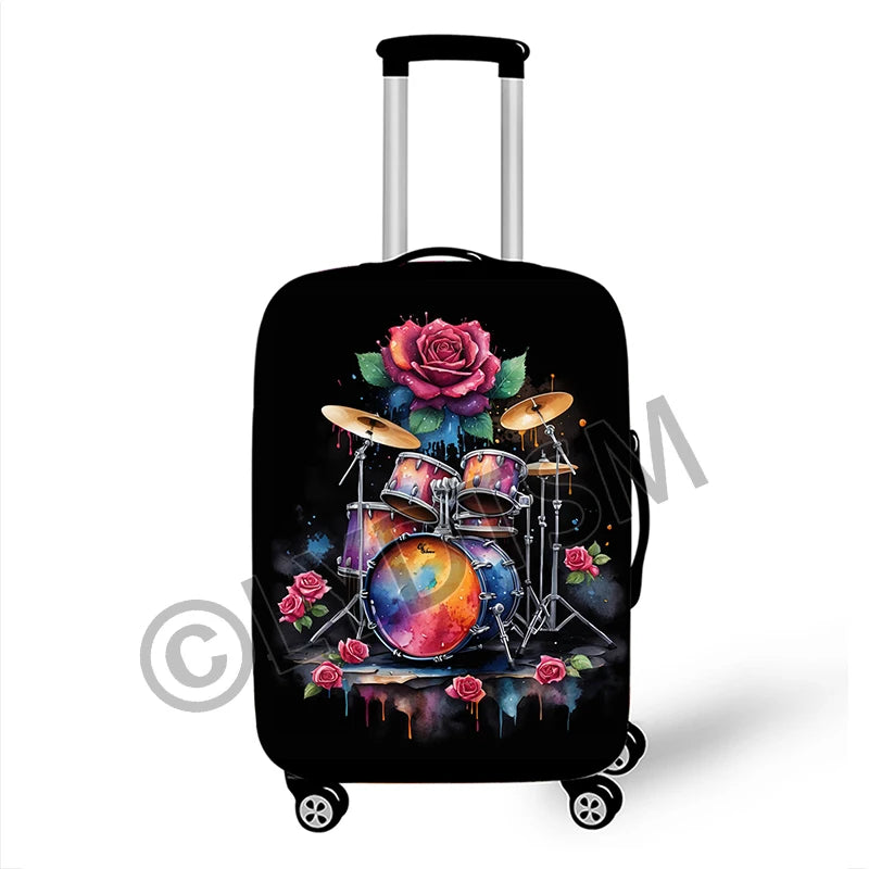 Musical Notes Luggage Cover Rock Guitar Piano Drum Graphic Suitcase Covers Elastic Trolley Case Protective Cover for Travel