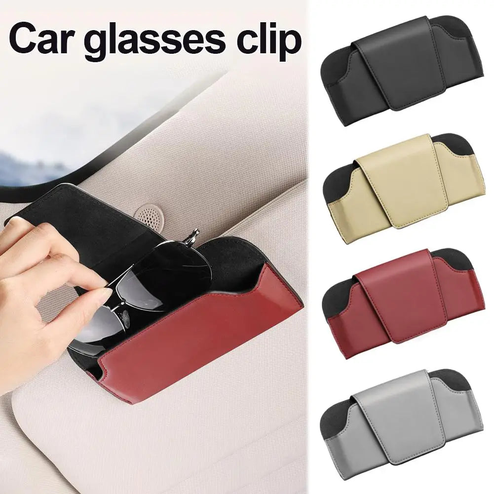 Sunglass Holder for Car Visor, Car Sunglasses Holder PU Leather Eyeglasses Holder Glasses Protective Storage Case Accessories