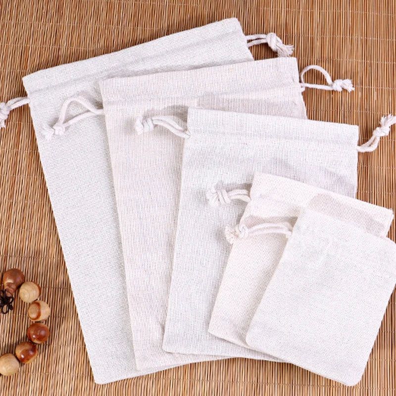 10/100 White Gift Bags, White Handmade Bags, Cotton and Linen Bags, Jewelry Display Packaging Warehouse, Customizable Logo