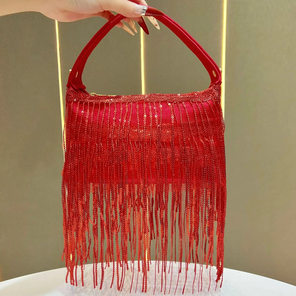 New tassel handbag niche wedding dinner bag sequined messenger bag versatile fashion shoulder banquet bag
