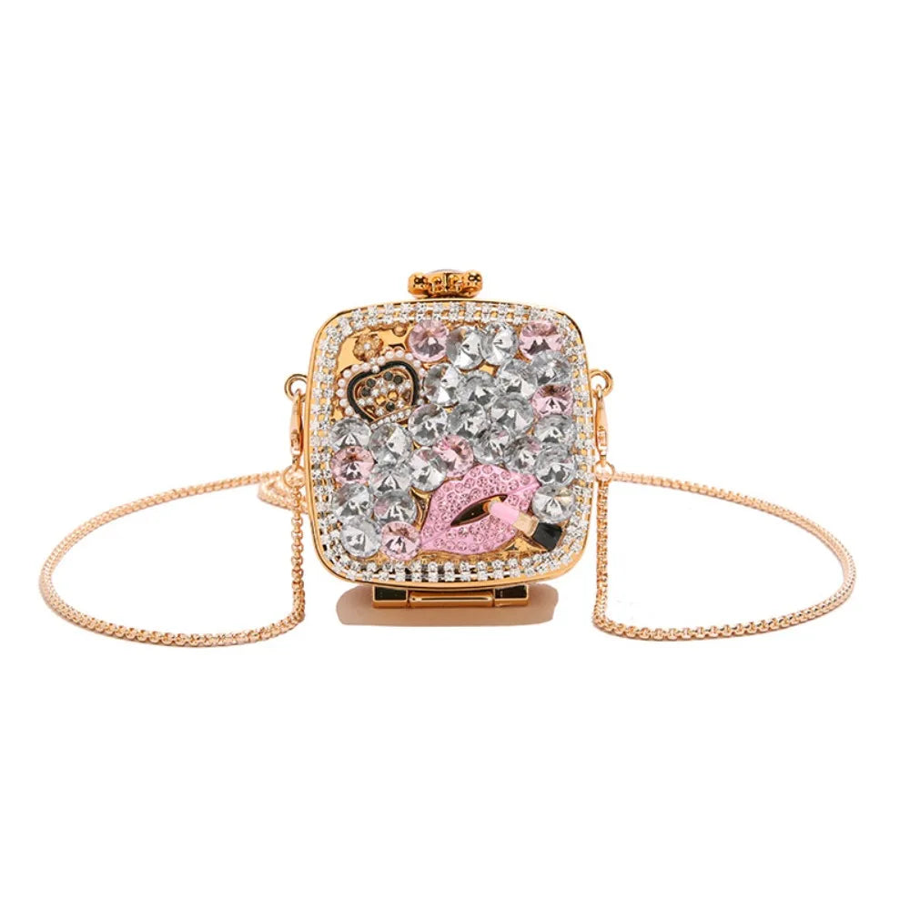 Handbag Gold/Silver Rhinestone Evening Bag Irregular Shape Elegant Banquet Chain Bag Small Wallet Shinny Mini Lipstick Bag Gift