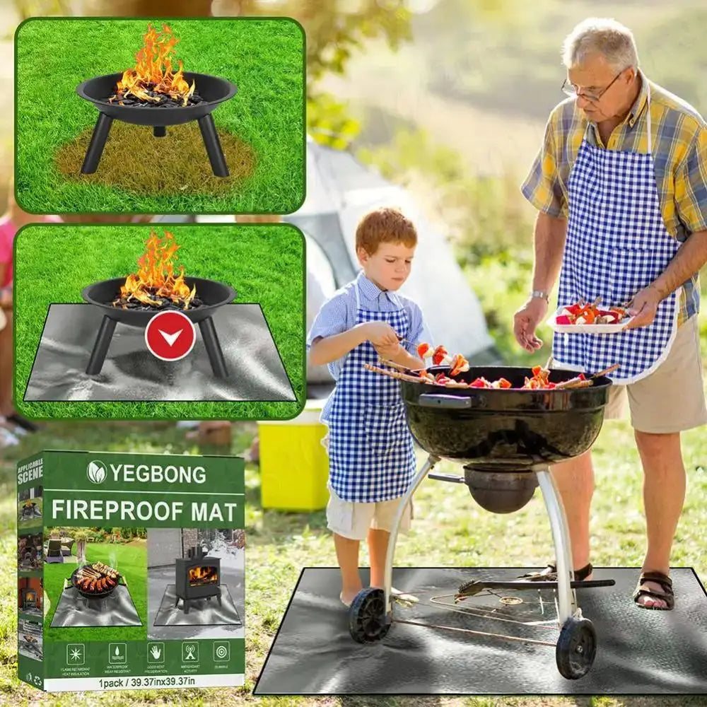 100*100cm Fireproof Mat Heat Resistant Griddle BBQ Square Fire Pit Mat Fire Retardant Base Pad for Grass Outdoor Garden Patio