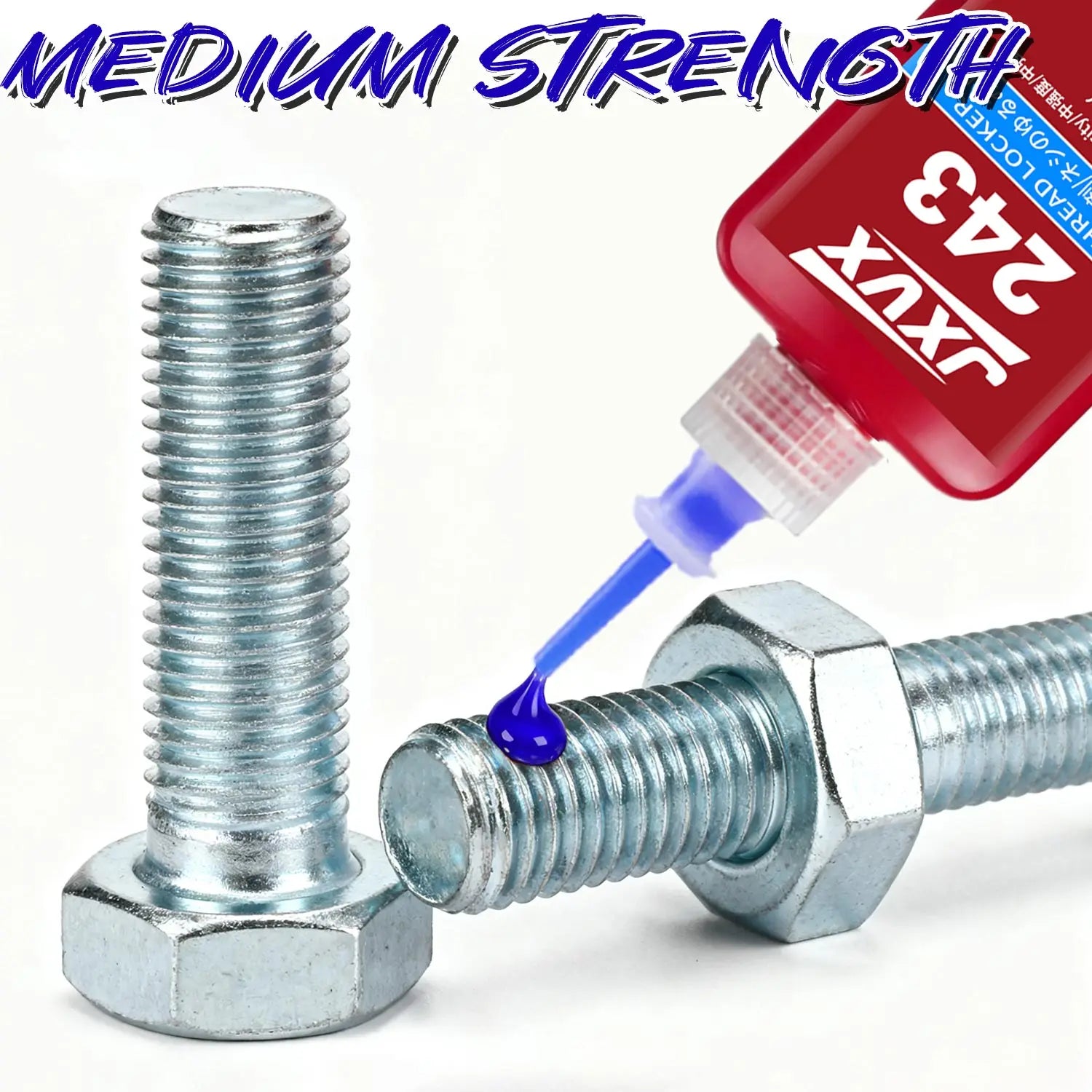 243 Blue Medium Strength Threadlockers, Universal Thread Adhesives, For All Metal Threaded Components, Removable Waterproof Anti Loose Screw Glue 50ML.