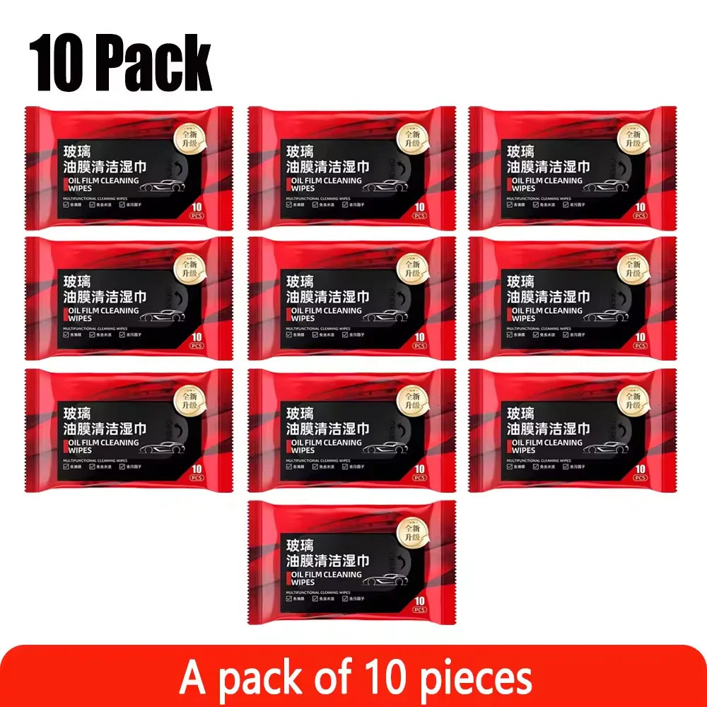 10Pcs Car Glass Oil Film Removal Wipes Car Window Glass Oil Film Remover Oil Film Cleaning Wipes Glass Windshield Cleaning Wipes